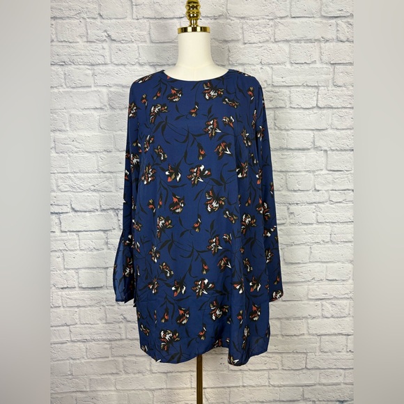 NWT Lulus Pleasant Valley Navy Blue Floral Print Long Sleeve Shift Dress Large - Picture 4 of 9
